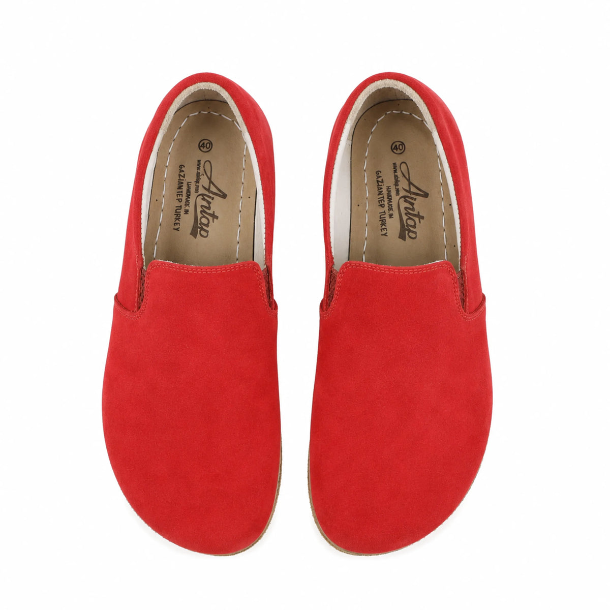 Suede Barefoot Slip-On Shoes – Classic Sole — Leather Sole – Red