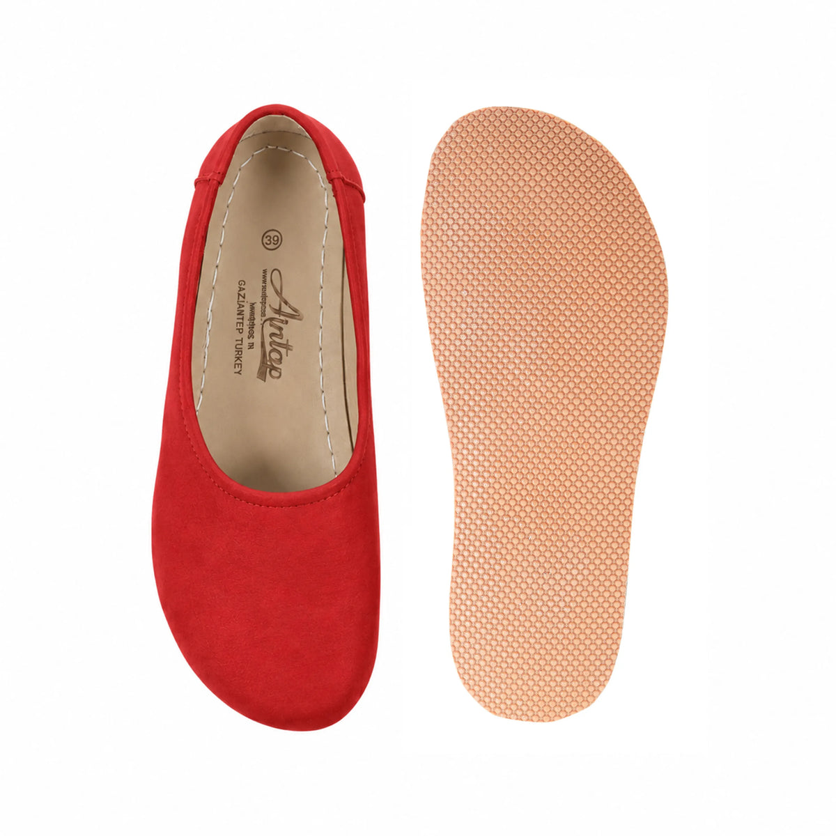 Nubuck Barefoot Ballet Shoes – Rubber Sole – Red