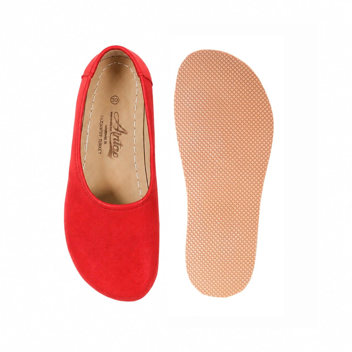 Suede Barefoot Ballet Shoes – Rubber Sole – Red
