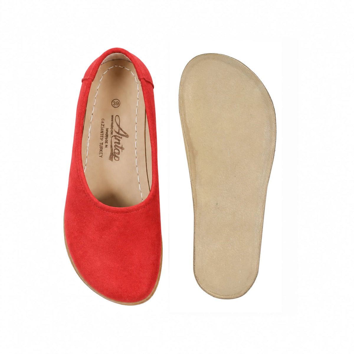 Suede Barefoot Ballet Shoes – Classic Sole — Leather Sole – Red
