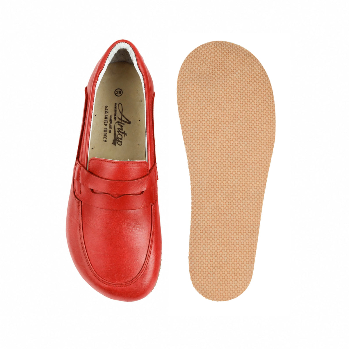 Smooth Barefoot Penny Loafer Shoes – Rubber Sole – Red