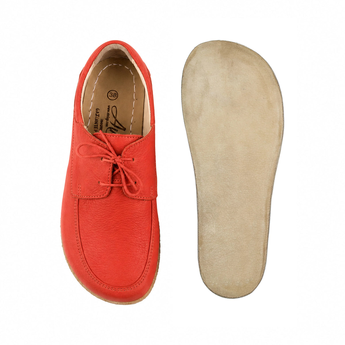 Smooth Barefoot Laces Penny Loafer Shoes – Classic Sole — Leather Sole – Red