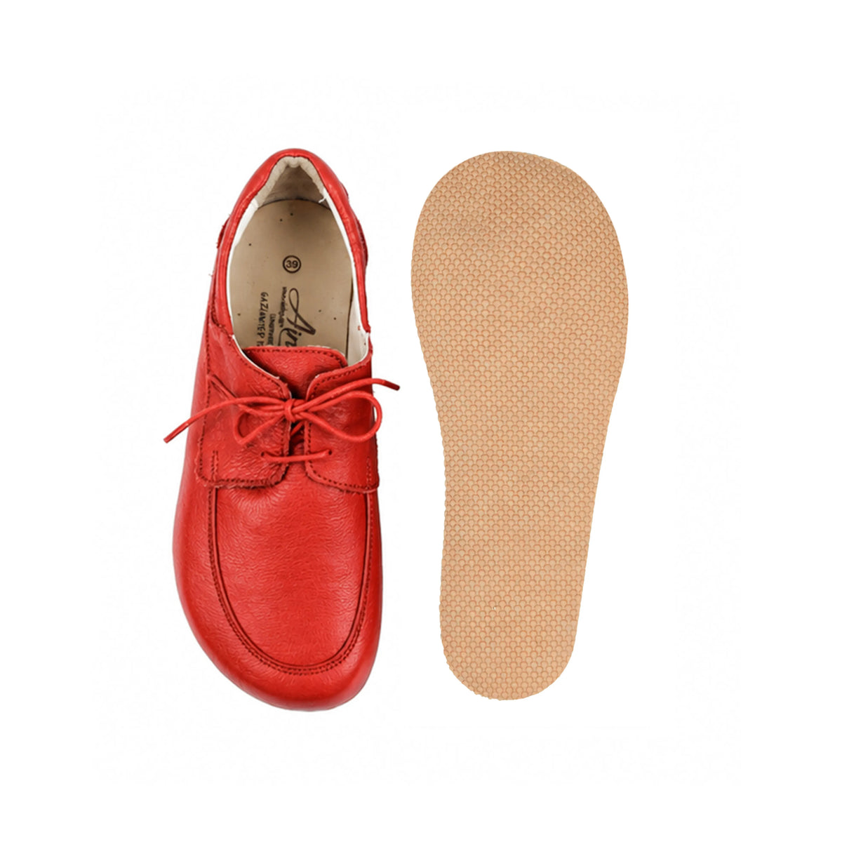 Smooth Barefoot Laces Penny Loafer Shoes – Rubber Sole – Red