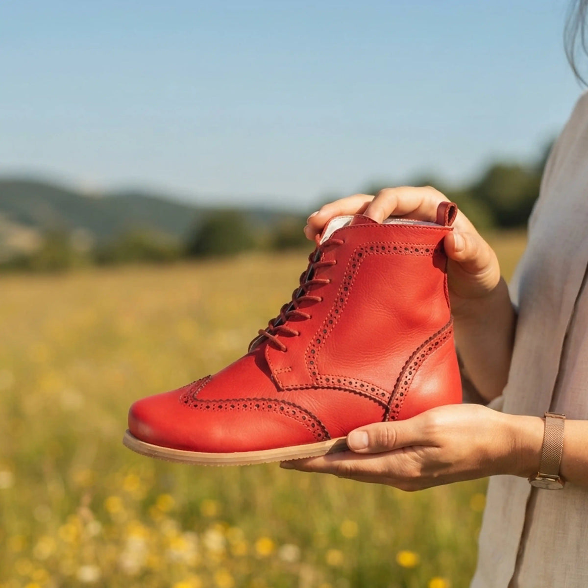 Smooth Barefoot Moccasin Boots Shoes – Eva Outsole – Red