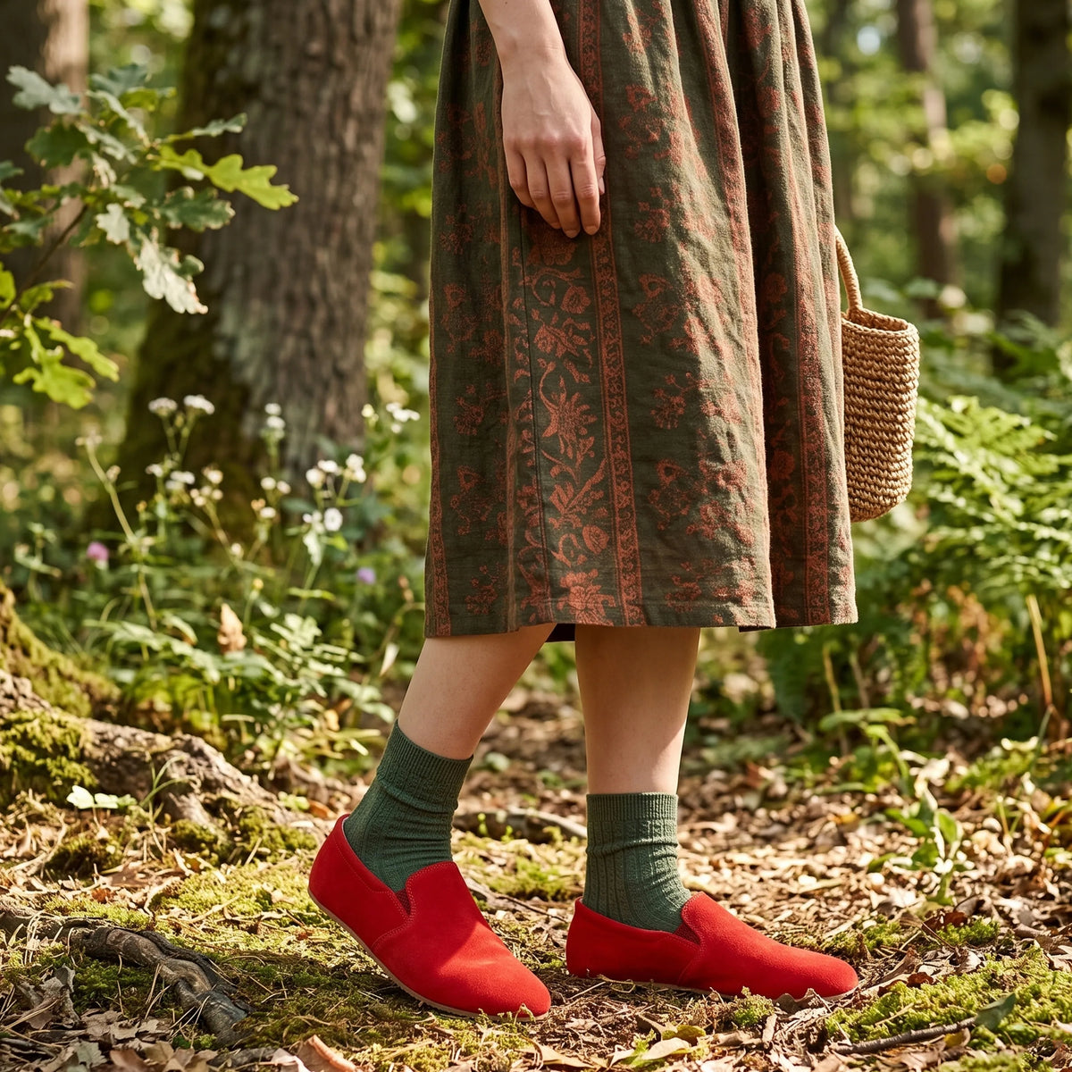 Suede Barefoot Slip-On Shoes – Rubber Sole – Red