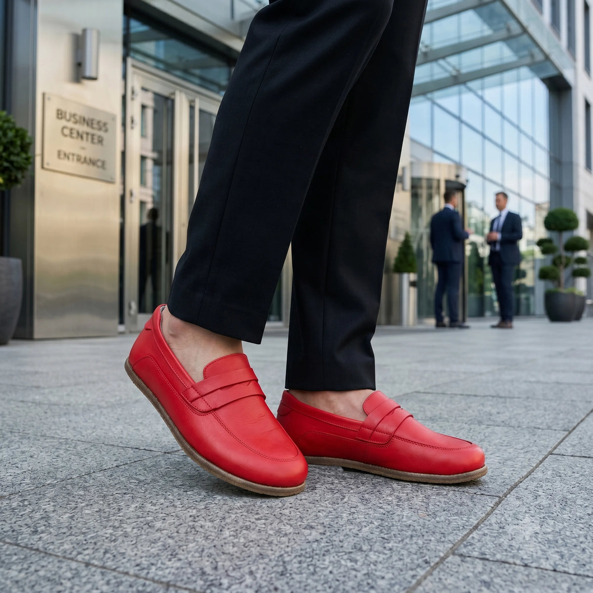 Smooth Barefoot Penny Loafer Shoes – Classic Sole — Leather Sole – Red