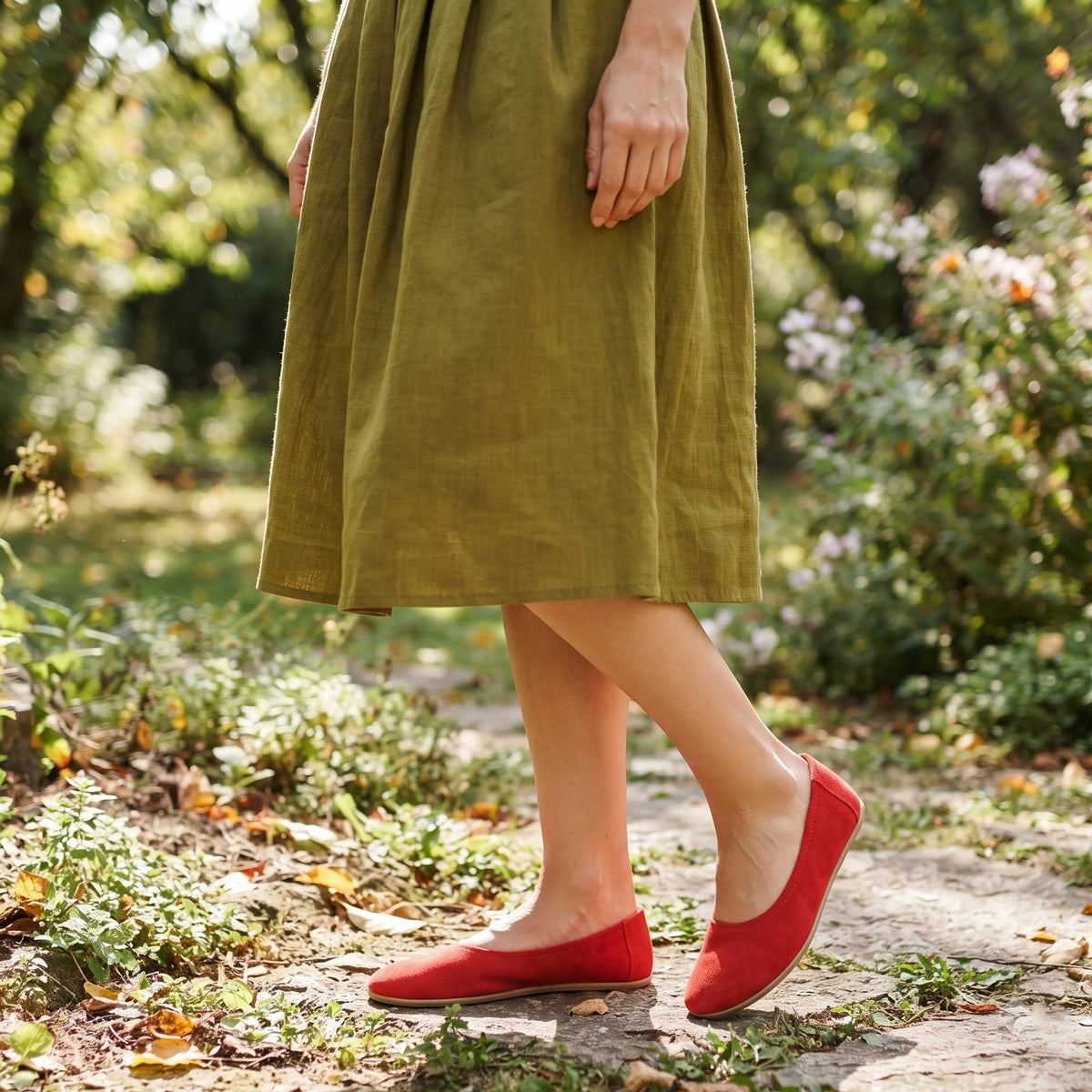 Suede Barefoot Ballet Shoes – Classic Sole — Leather Sole – Red