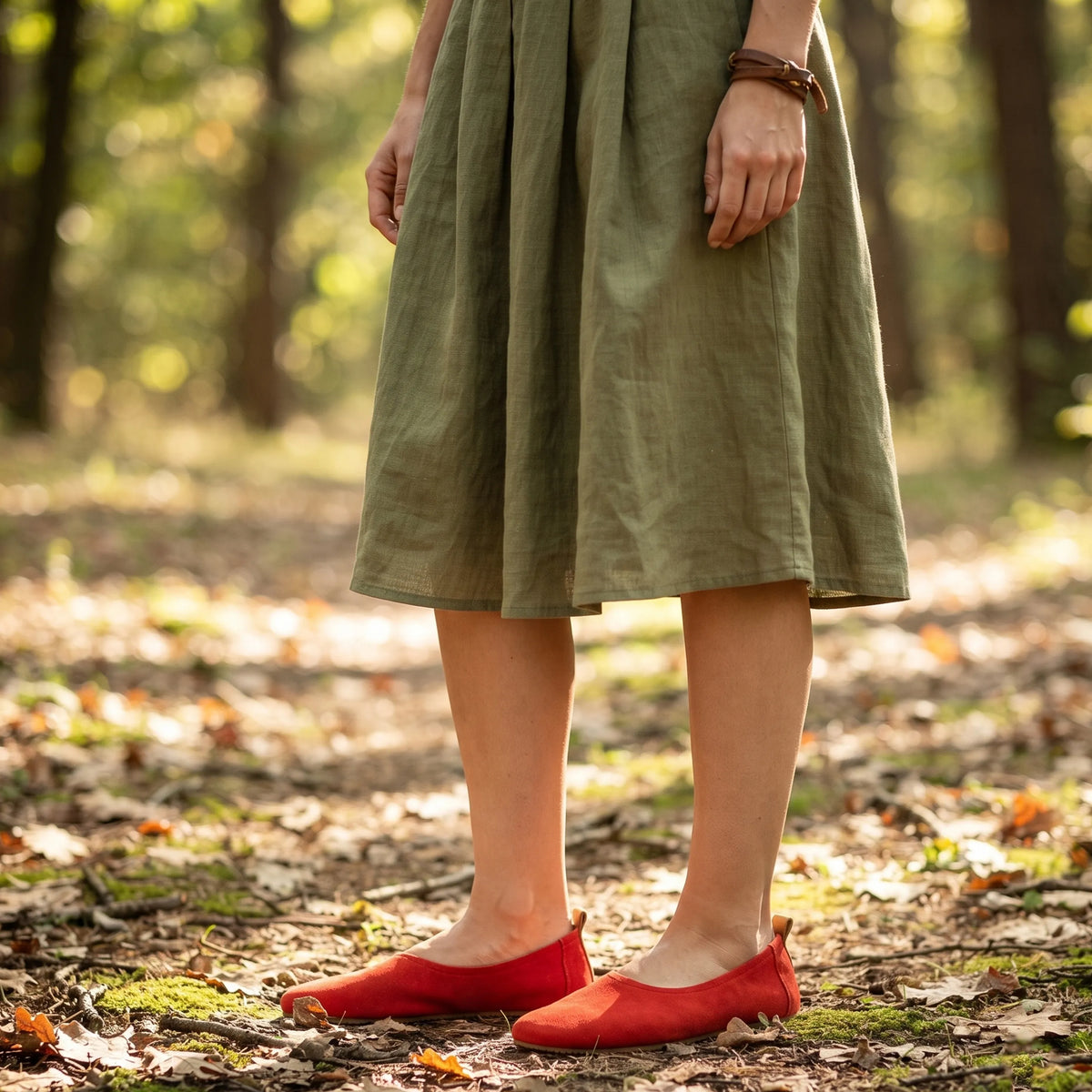 Suede Barefoot Ballet Shoes – Rubber Sole – Red