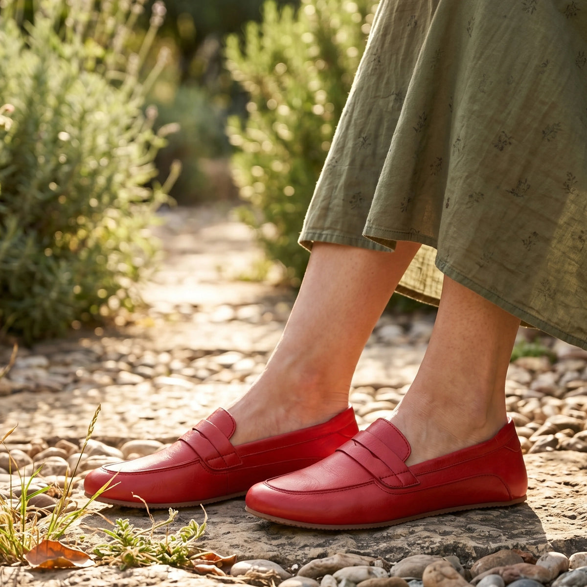 Smooth Barefoot Penny Loafer Shoes – Rubber Sole – Red