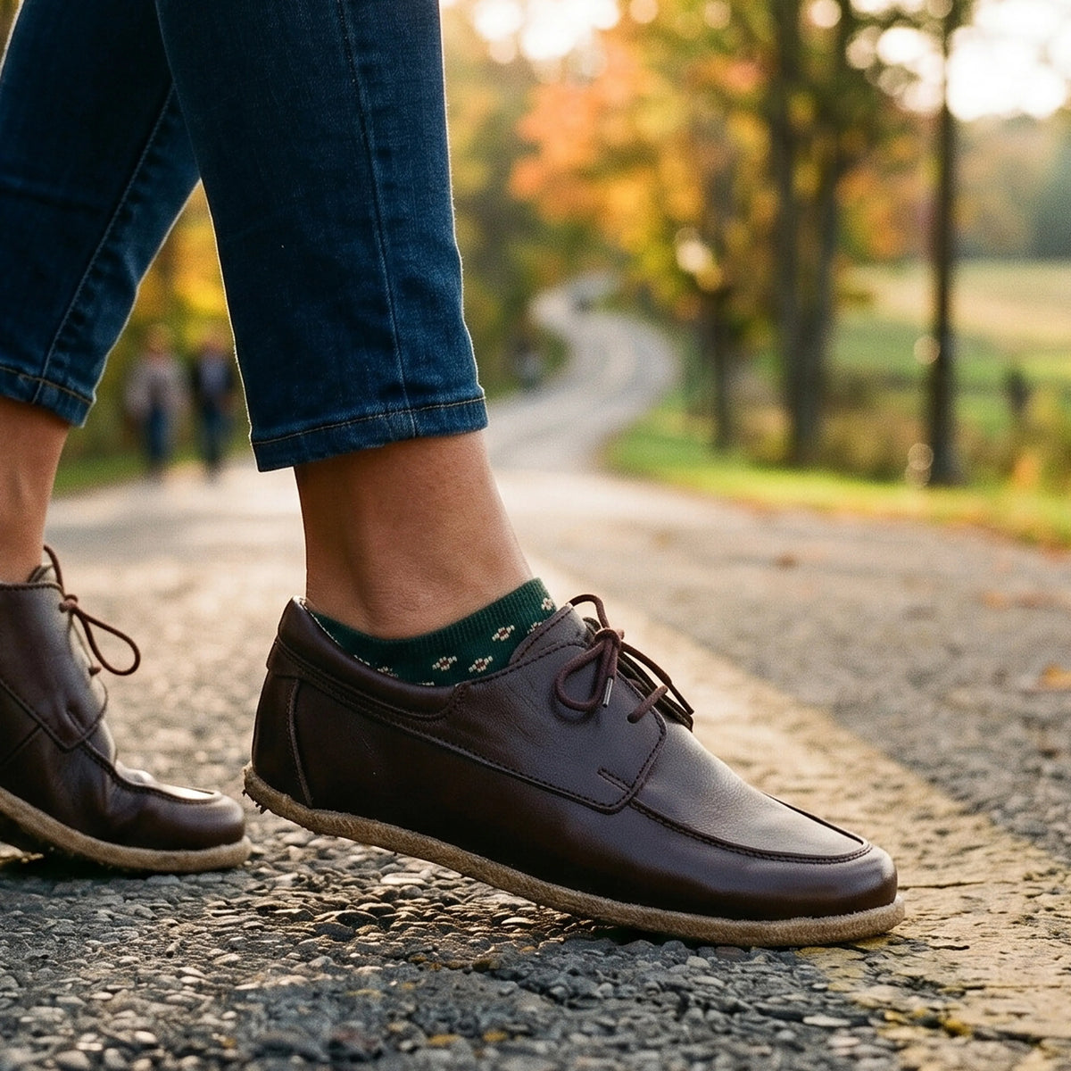 Smooth Barefoot Laces Penny Loafer Shoes – Classic Sole — Leather Sole – Dark Brown