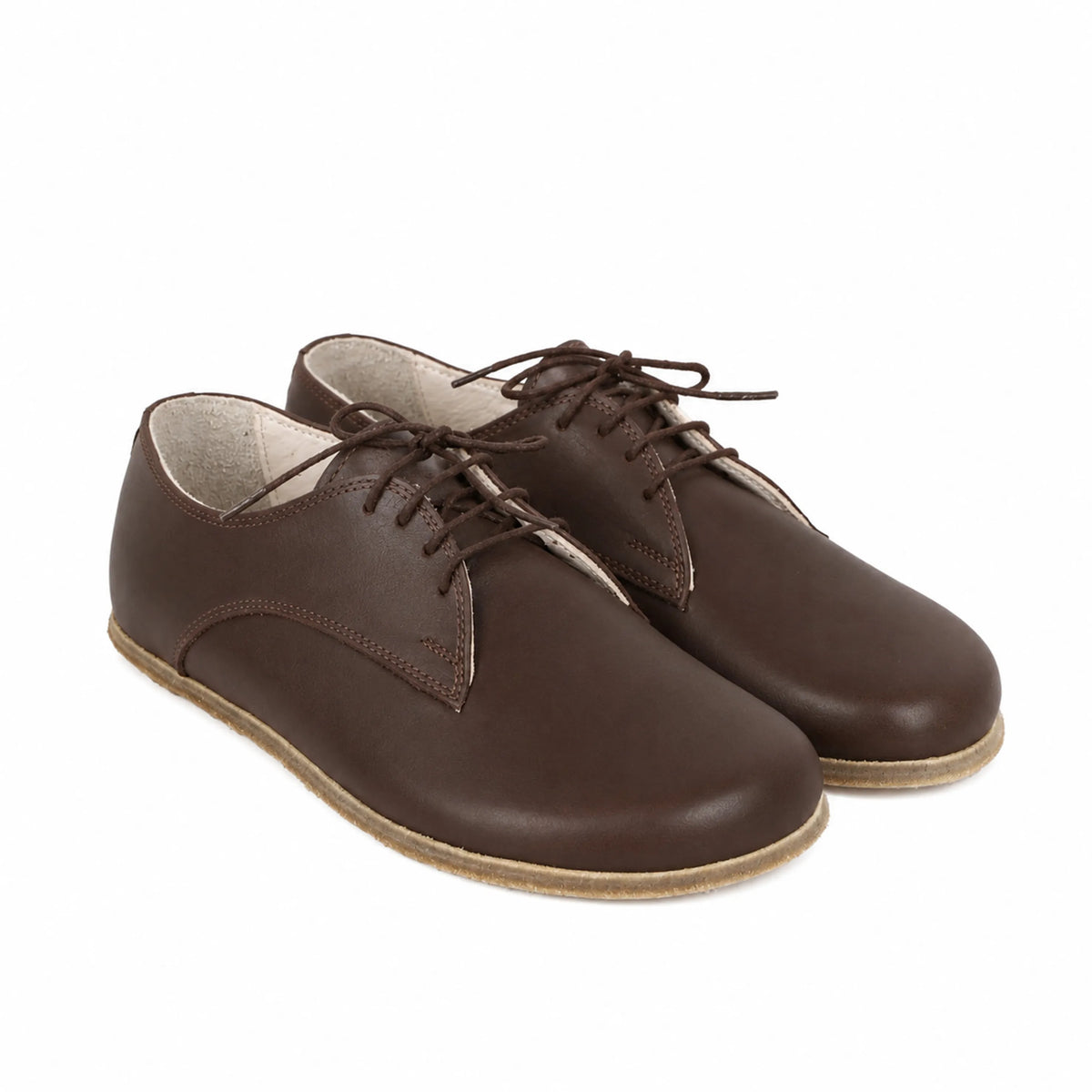 Smooth Barefoot Oxford Shoes — Leather Sole – Dark Brown