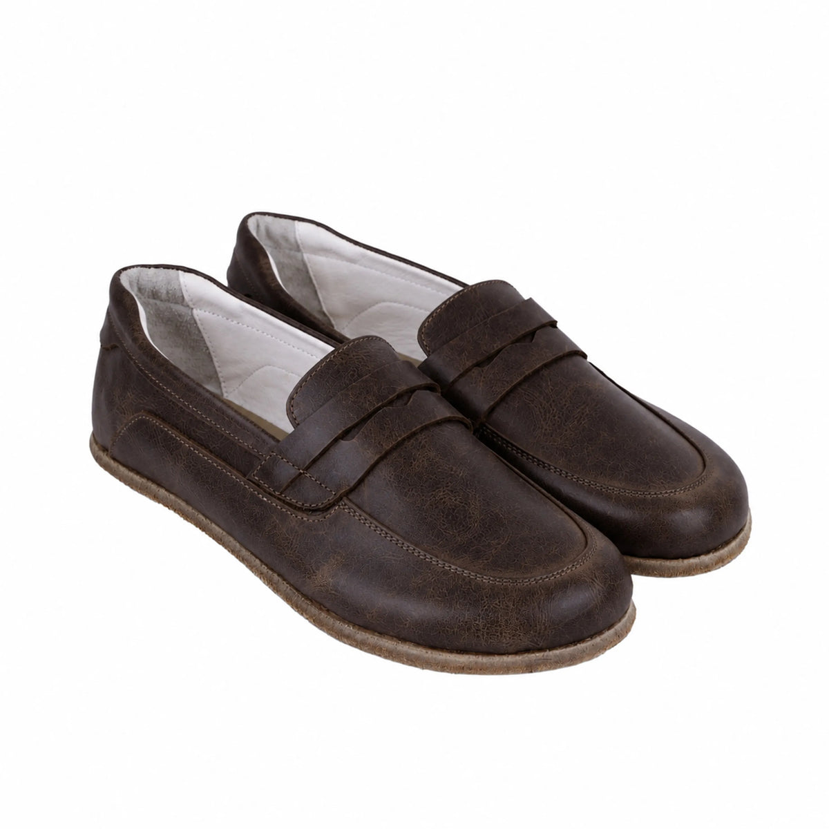 Crazy Barefoot Penny Loafer Shoes – Classic Sole — Leather Sole – Dark Brown