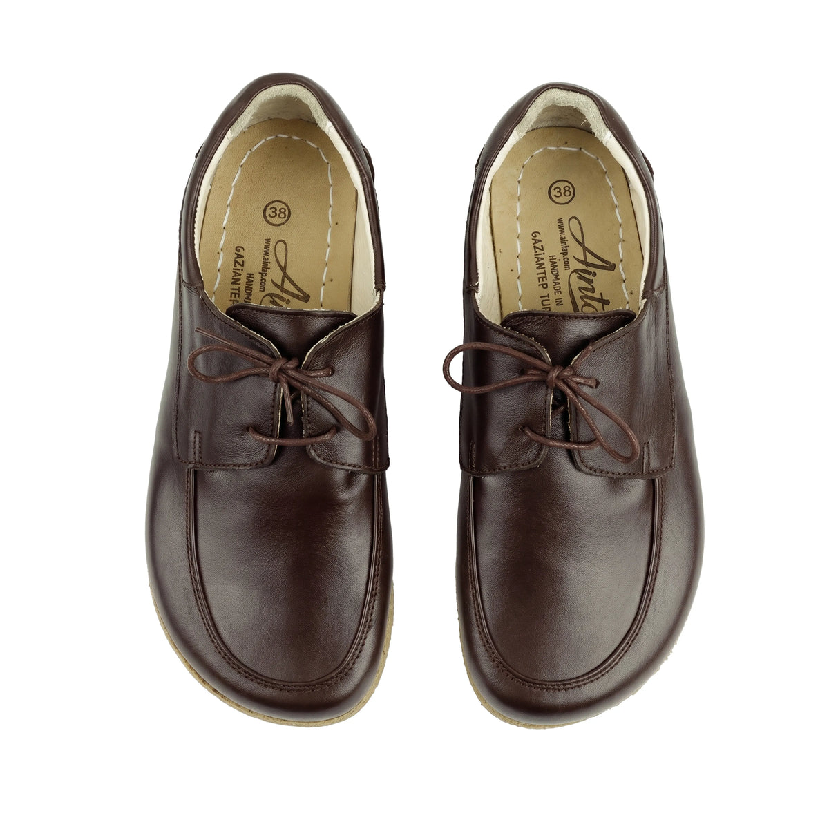 Smooth Barefoot Laces Penny Loafer Shoes – Classic Sole — Leather Sole – Dark Brown