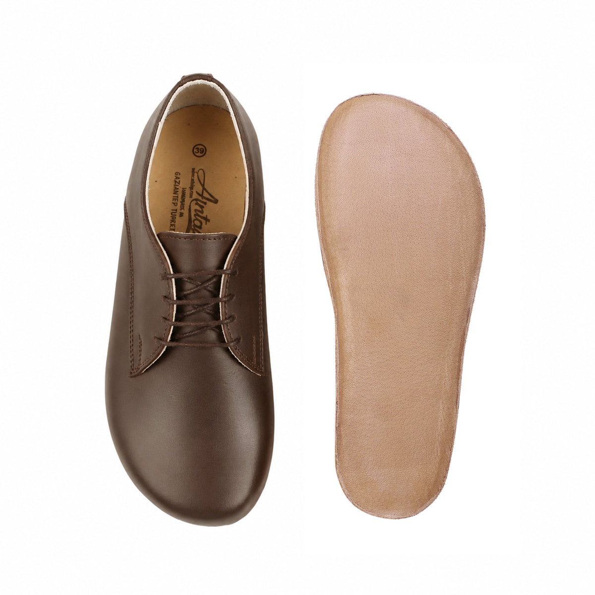 Smooth Barefoot Oxford Shoes – Classic Sole — Leather Sole – Dark Brown