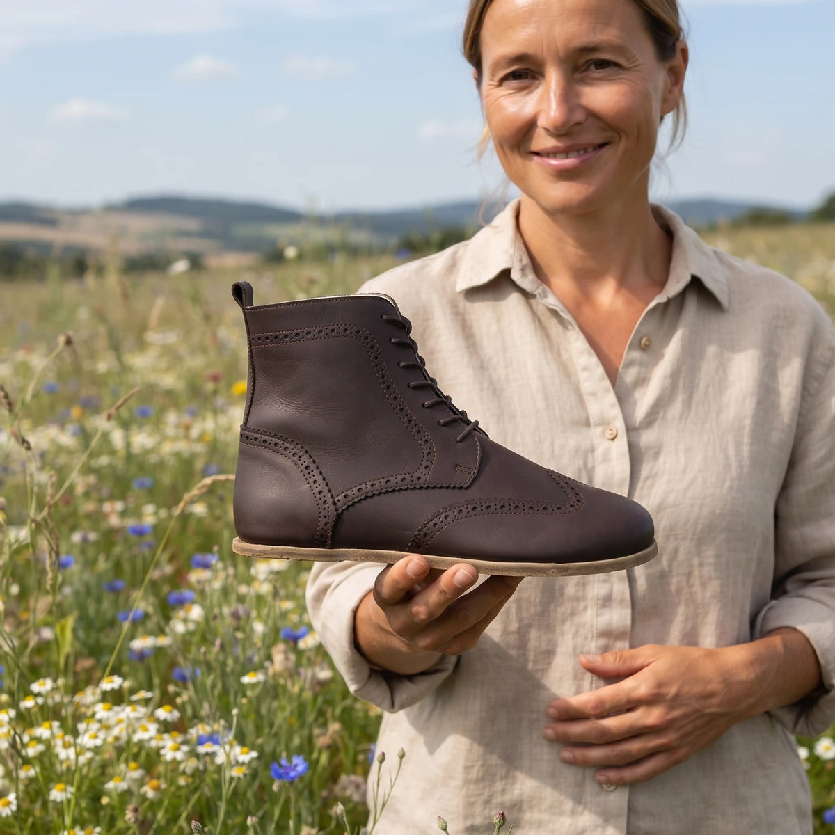 Smooth Barefoot Moccasin Boots Shoes – Classic Sole — Leather Sole – Dark Brown