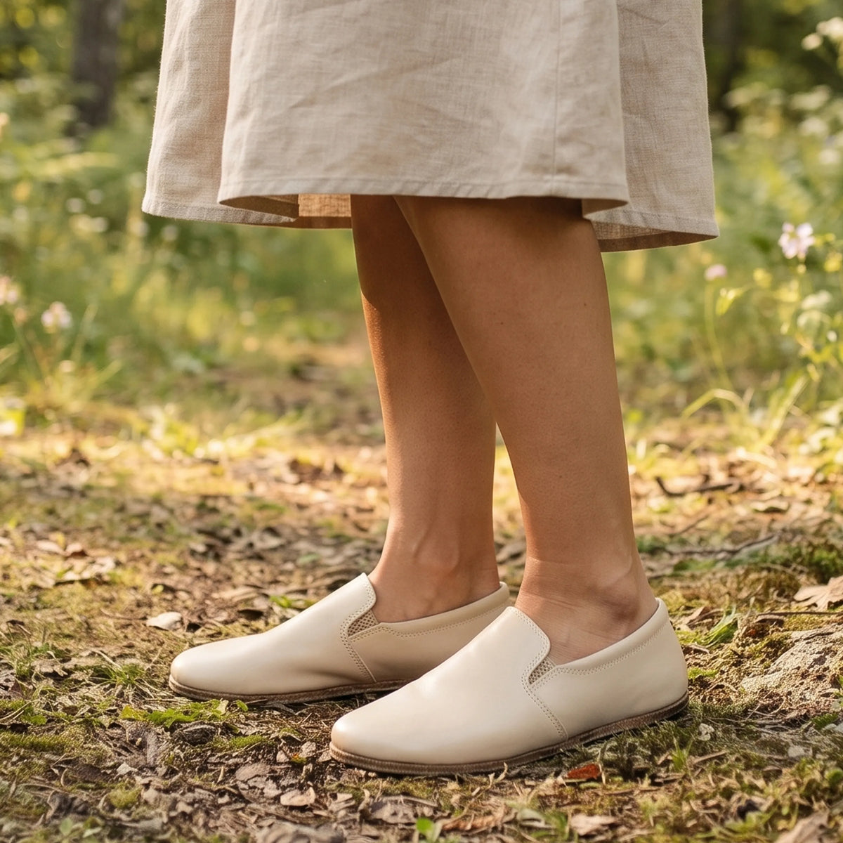 Smooth Barefoot Slip-On Shoes – Classic Sole — Leather Sole – Cream