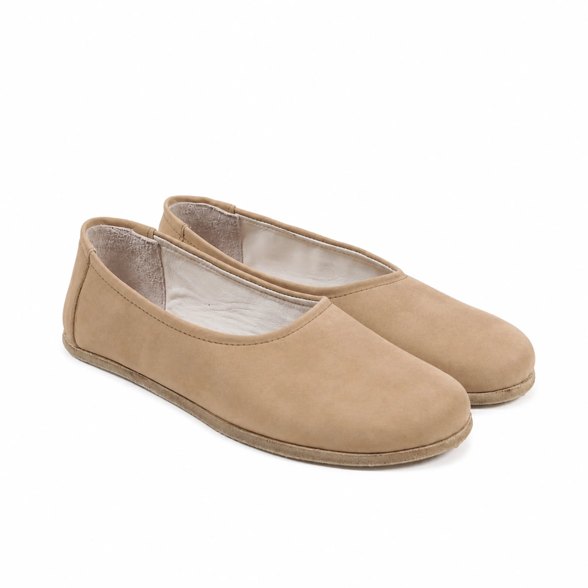 Nubuck Barefoot Ballet Shoes – Classic Sole — Leather Sole – Cream