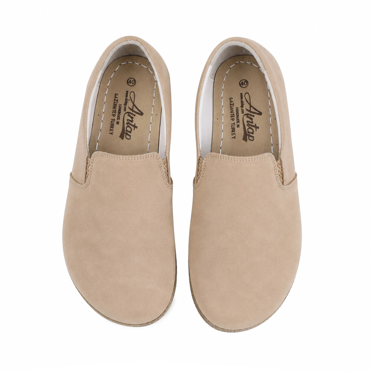 Nubuck Barefoot Slip-On Shoes – Classic Sole — Leather Sole – Cream