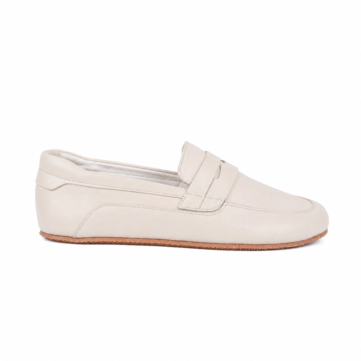 Smooth Barefoot Penny Loafer Shoes – Rubber Sole – Cream
