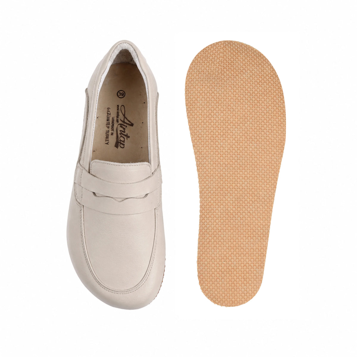 Smooth Barefoot Penny Loafer Shoes – Rubber Sole – Cream