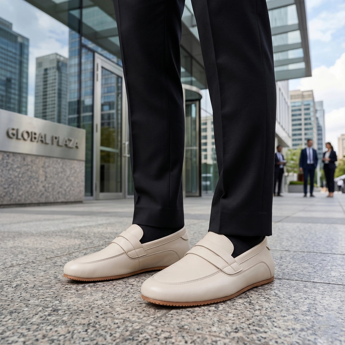 Smooth Barefoot Penny Loafer Shoes – Rubber Sole – Cream