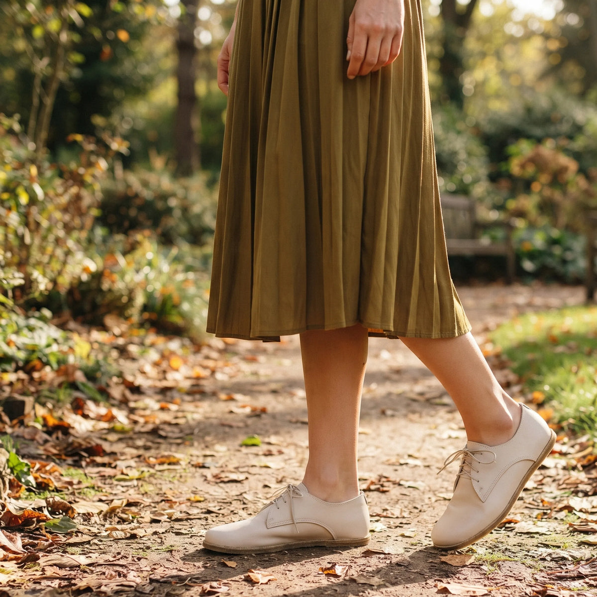 Smooth Barefoot Oxford Shoes — Leather Sole – Cream