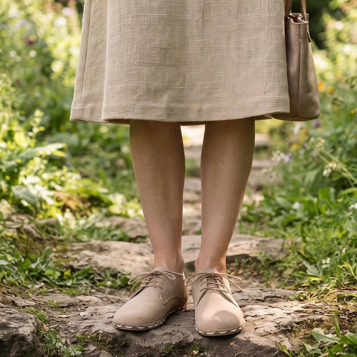 Nubuck Barefoot Oxford Shoes — Leather Sole – Cream