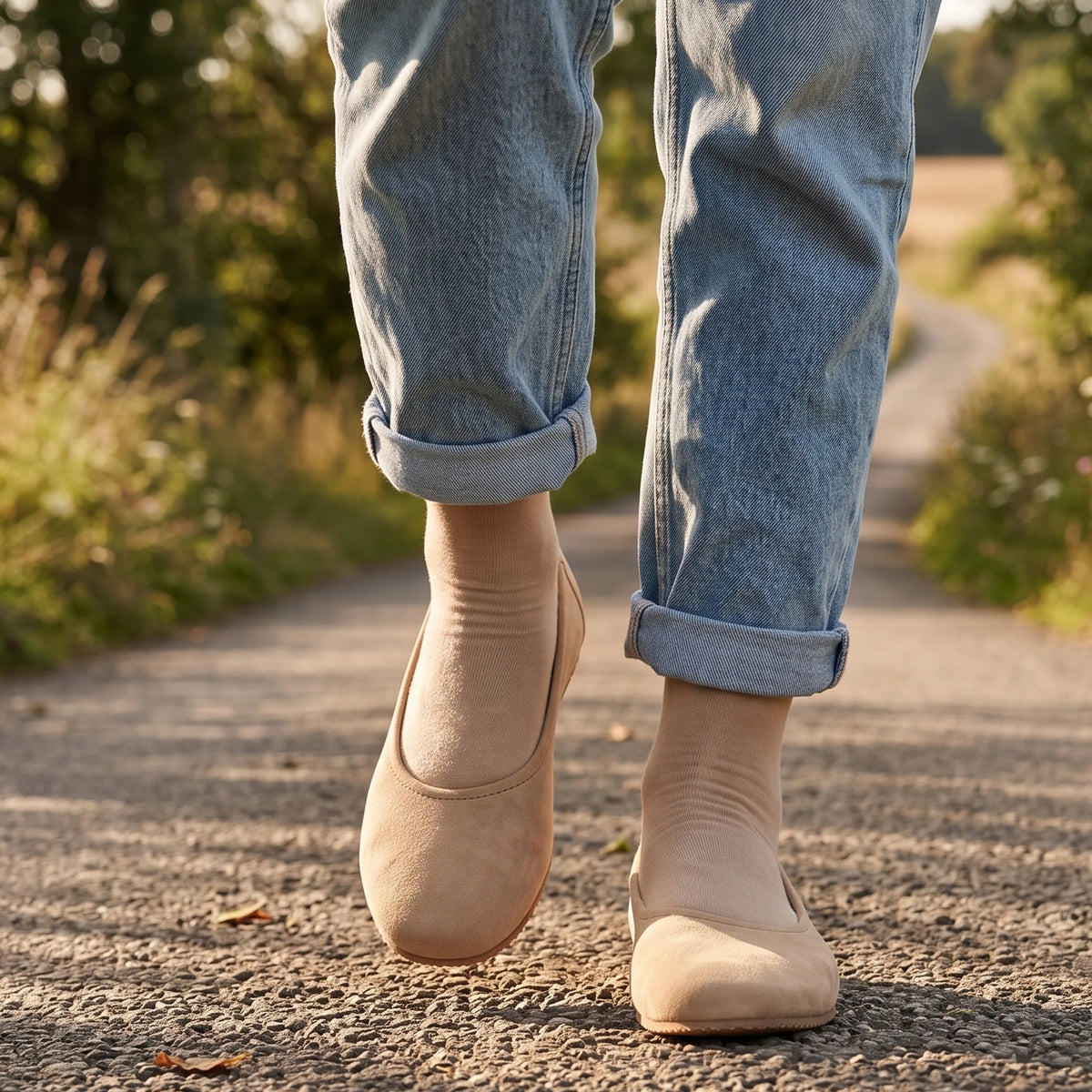 Nubuck Barefoot Ballet Shoes – Rubber Sole – Cream