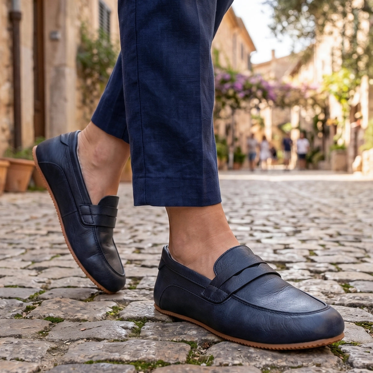 Smooth Barefoot Penny Loafer Shoes – Rubber Sole – Navy Blue