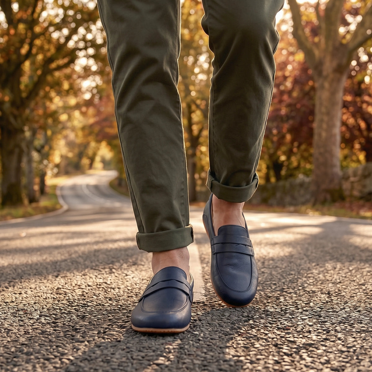 Crazy Barefoot Penny Loafer Shoes – Rubber Sole – Navy Blue