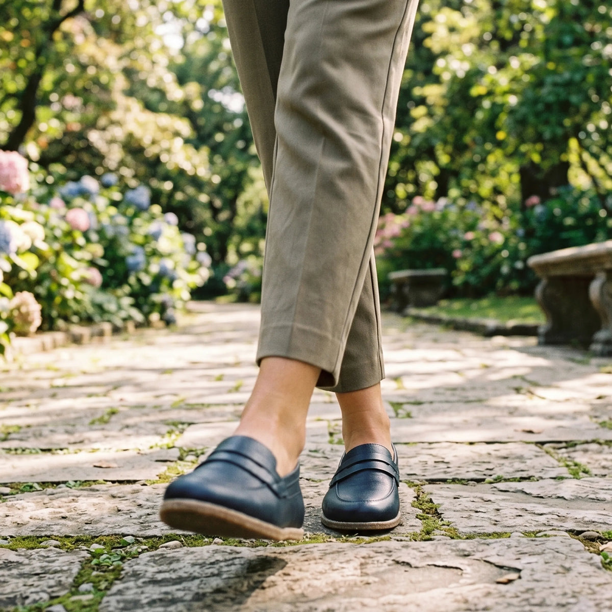 Smooth Barefoot Penny Loafer Shoes – Classic Sole — Leather Sole – Navy Blue