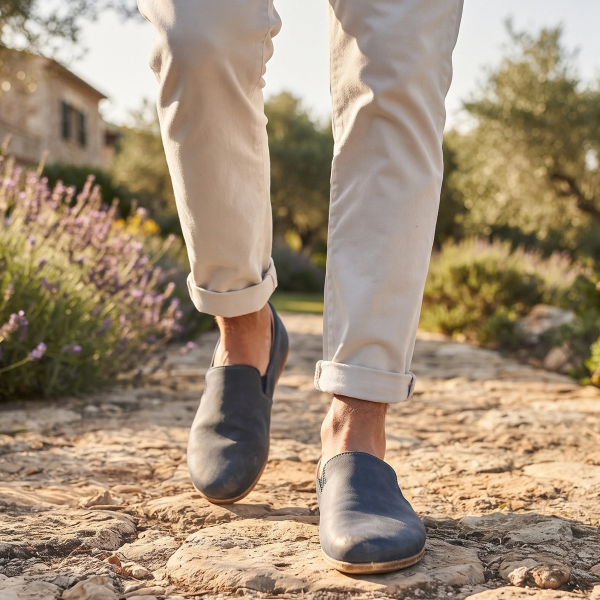 Crazy Barefoot Slip-On Shoes – Classic Sole — Leather Sole – Navy Blue