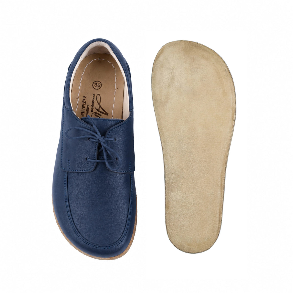Smooth Barefoot Laces Penny Loafer Shoes – Classic Sole — Leather Sole – Navy Blue