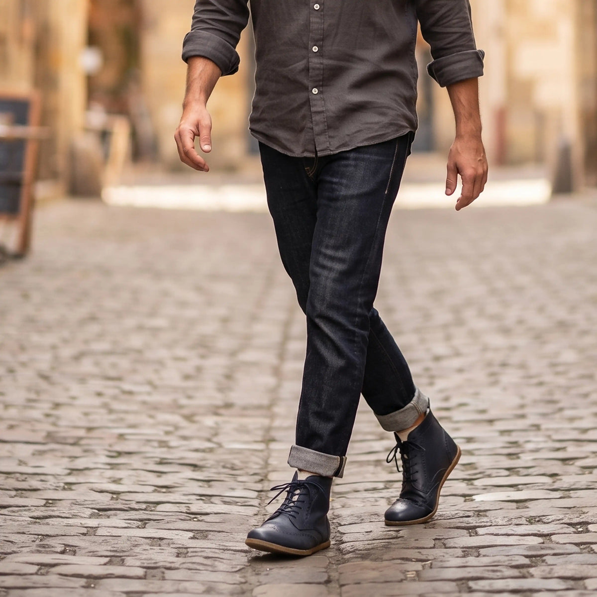 Smooth Barefoot Moccasin Boots Shoes – Classic Sole — Leather Sole – Navy Blue