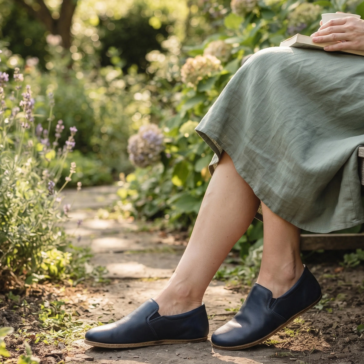 Smooth Barefoot Slip-On Shoes – Classic Sole — Leather Sole – Navy Blue
