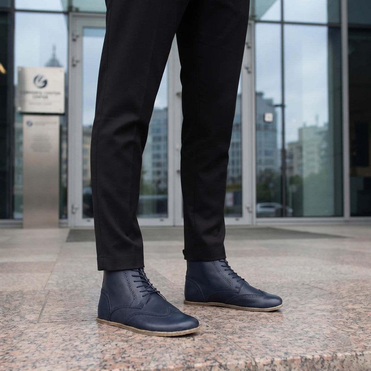 Smooth Barefoot Moccasin Boots Shoes – Classic Sole — Leather Sole – Navy Blue