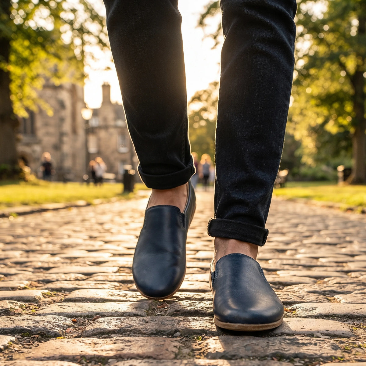 Smooth Barefoot Slip-On Shoes – Classic Sole — Leather Sole – Navy Blue
