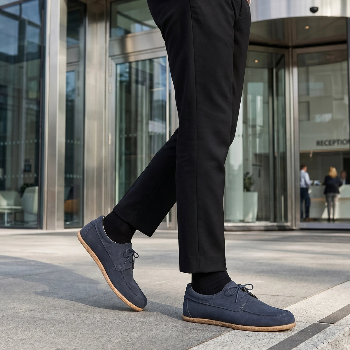 Crazy Barefoot Laces Penny Loafer Shoes – Classic Sole — Leather Sole – Navy Blue