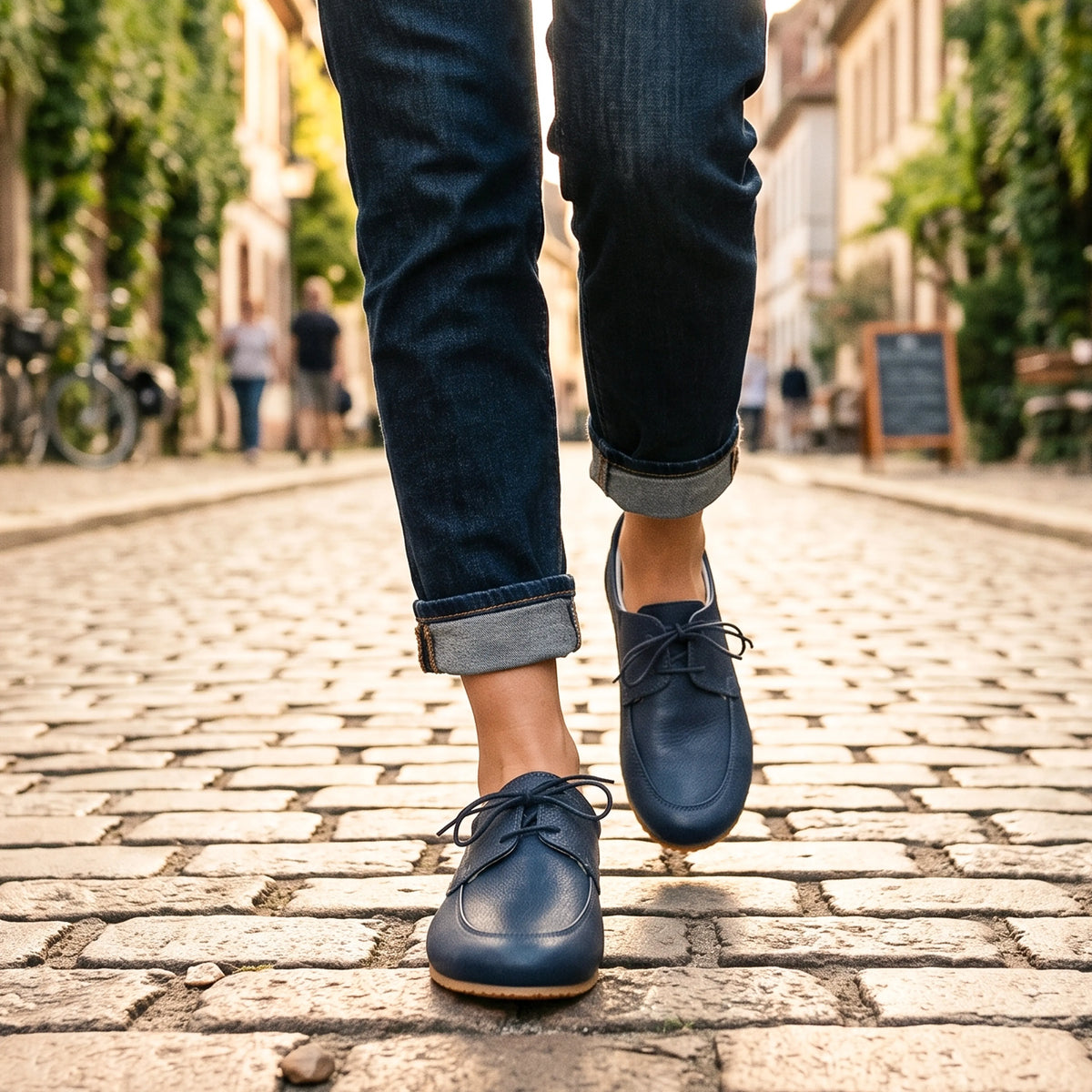 Smooth Barefoot Laces Penny Loafer Shoes – Rubber Sole – Navy Blue