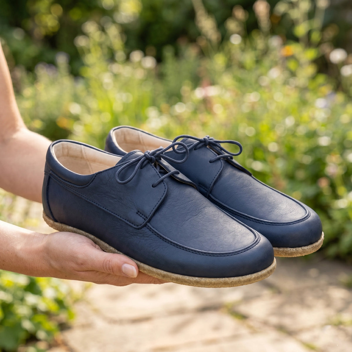 Smooth Barefoot Laces Penny Loafer Shoes – Classic Sole — Leather Sole – Navy Blue