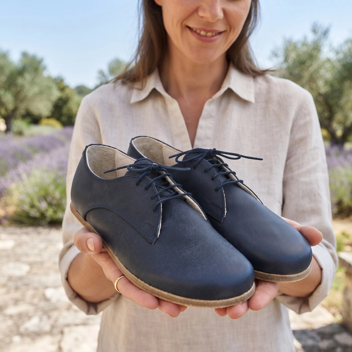Crazy Barefoot Oxford Shoes — Leather Sole – Navy Blue