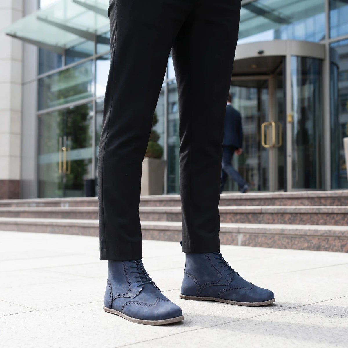 Crazy Barefoot Moccasin Boots Shoes – Classic Sole — Leather Sole – Navy Blue