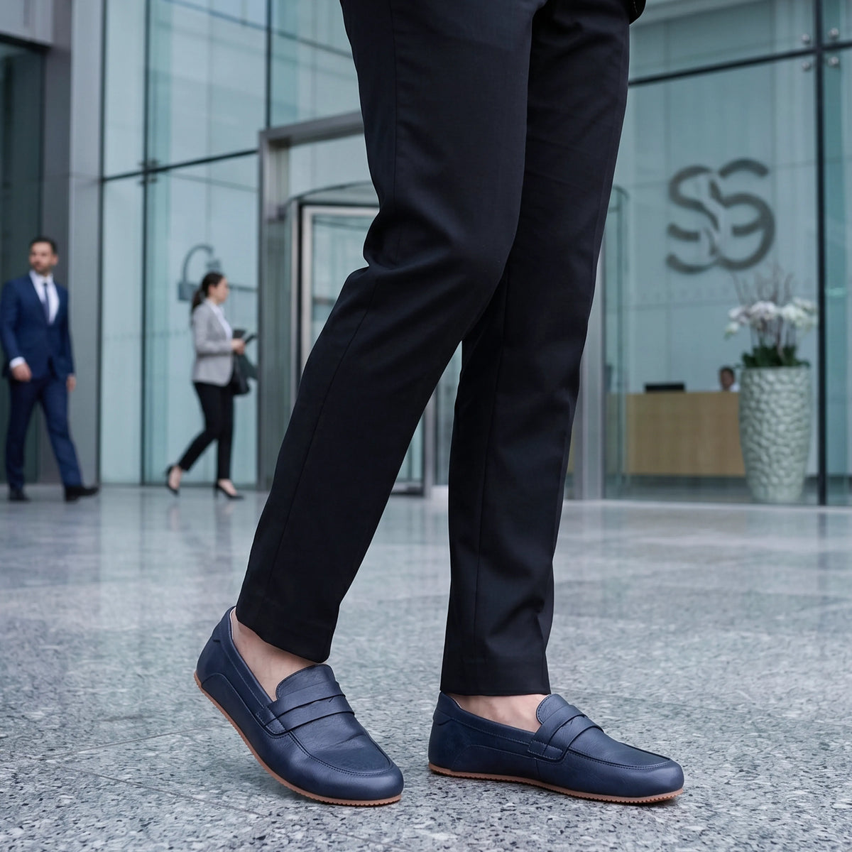 Smooth Barefoot Penny Loafer Shoes – Rubber Sole – Navy Blue