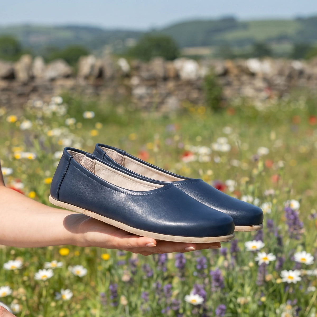Smooth Barefoot Ballet Shoes – Classic Sole — Leather Sole – Navy Blue