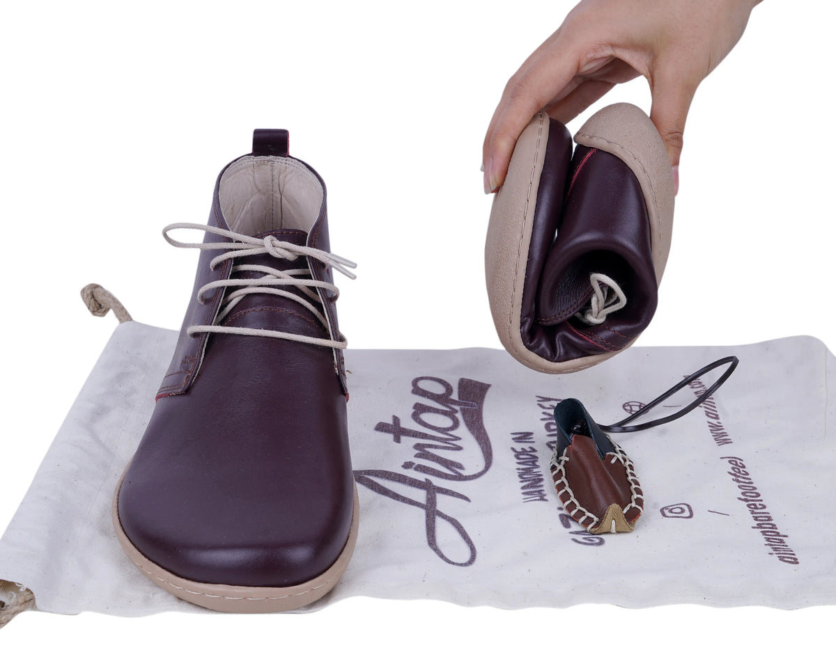 Smooth Barefoot Bootie Laces Shoes – 6 mm Rubber Sole – Burgundy