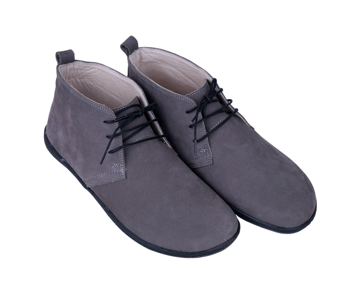 Nubuck Barefoot Bootie Laces Shoes – 6 mm Rubber Sole – Gray
