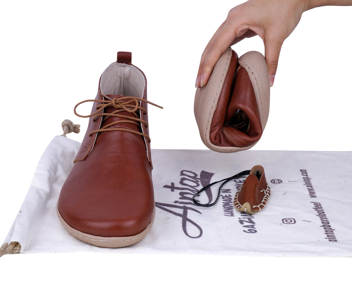 Smooth Barefoot Bootie Laces Shoes – 6 mm Rubber Sole – Brown