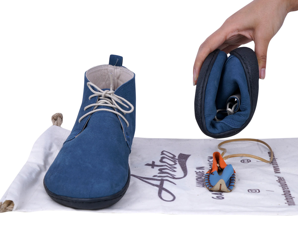 Nubuck Barefoot Bootie Laces Shoes – 6 mm Rubber Sole – Jeans