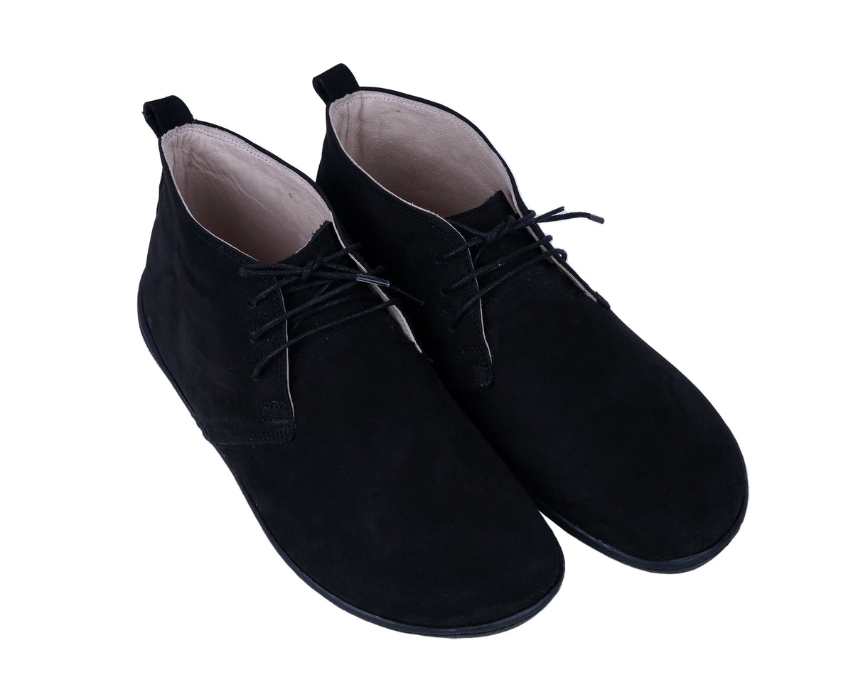 Nubuck Barefoot Bootie Laces Shoes – 6 mm Rubber Sole – Black