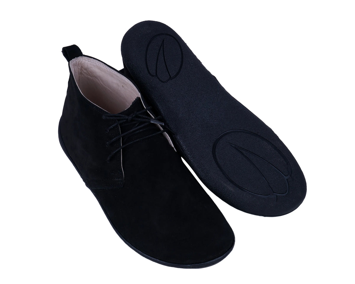 Nubuck Barefoot Bootie Laces Shoes – 6 mm Rubber Sole – Black